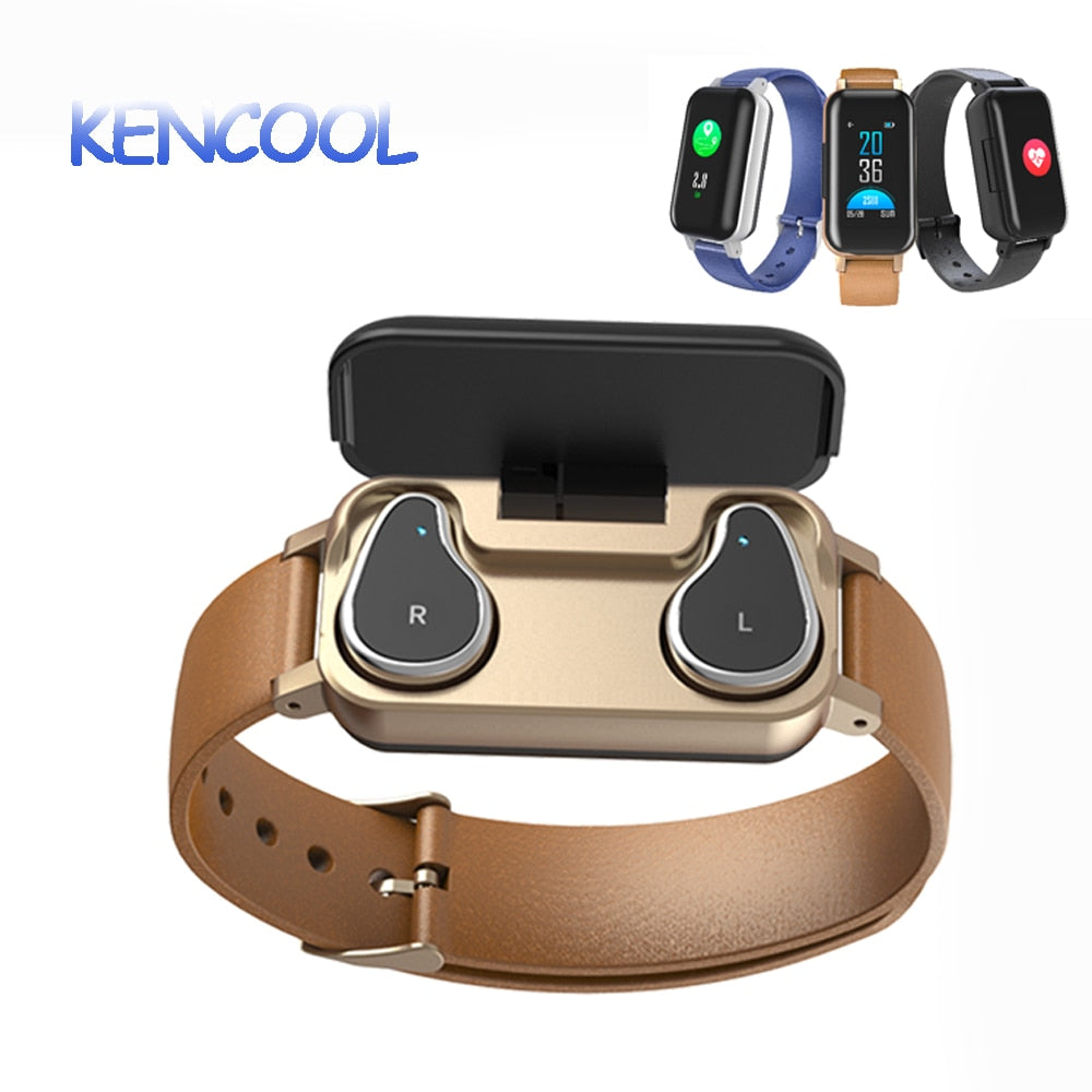 TWS Smart Binaural Bluetooth Headphone Fitness Bracelet Heart Rate Monitor