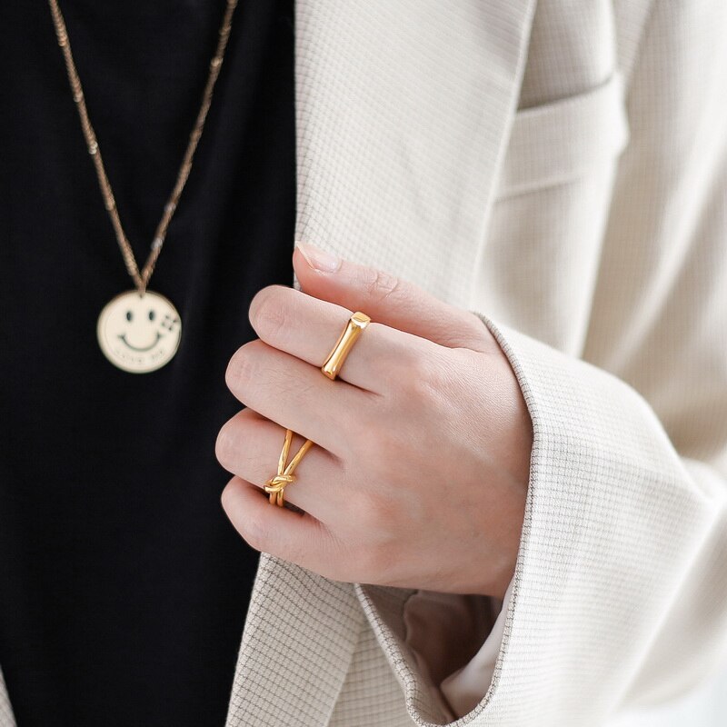 2021 Hot Sell Fashion Square Plain Ring 18 K Gold Plated Man Woman Finger Ring 316 Titanium Stainless Steel Jewelry Never Fade