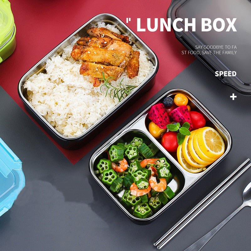 Stainless Steel Lunch Box Two-layers Box r Insulated Sealed Lunch Box Kitchen Adult Children Food Container