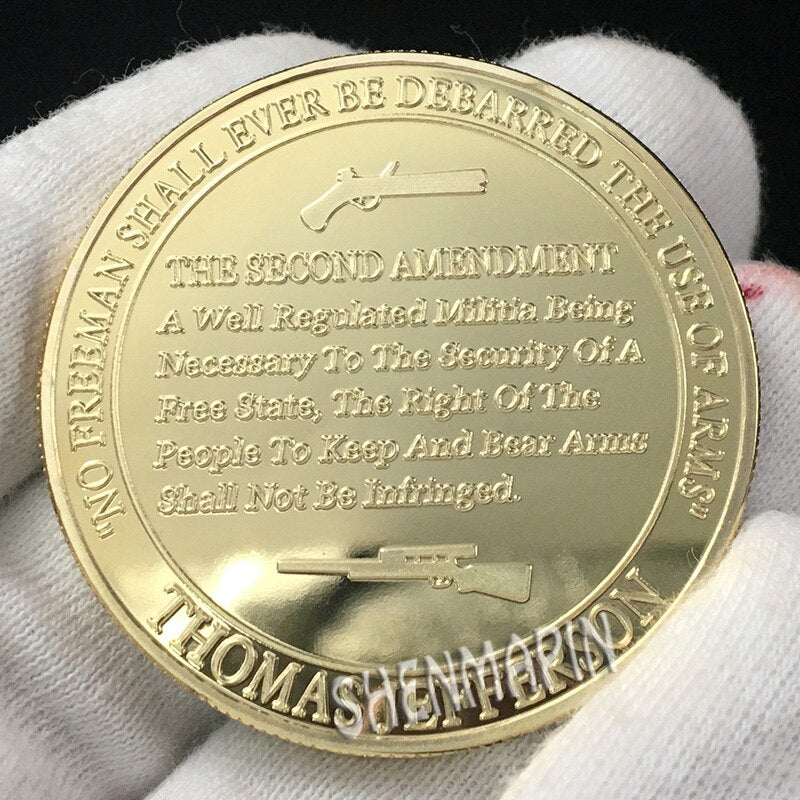 US Thomas Jefferson Constitution 2ND Amendment Freeman Shall right to Bear Arms Coins collectibles Sniper Pistol Challenge Coin