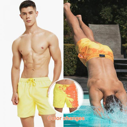 Color-changing Beach Shorts Men Quick Dry Swimwear Beach Pants Warm Color Discoloration Shorts  Swimming Surfing Board Shorts