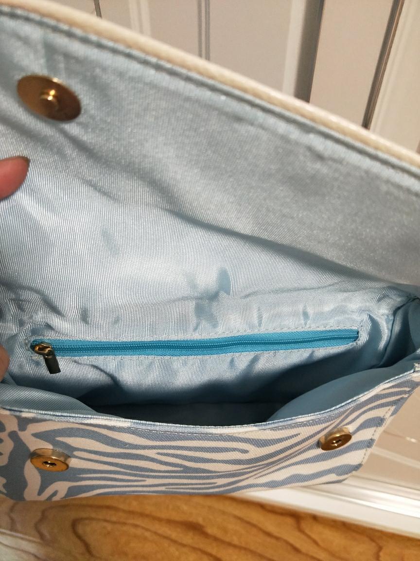 Vintage Design Women Canvas Baguette Handbags Blue Zebra Pattern Ladies Shoulder Bags Fashion Female Small Tote Clutch Purse