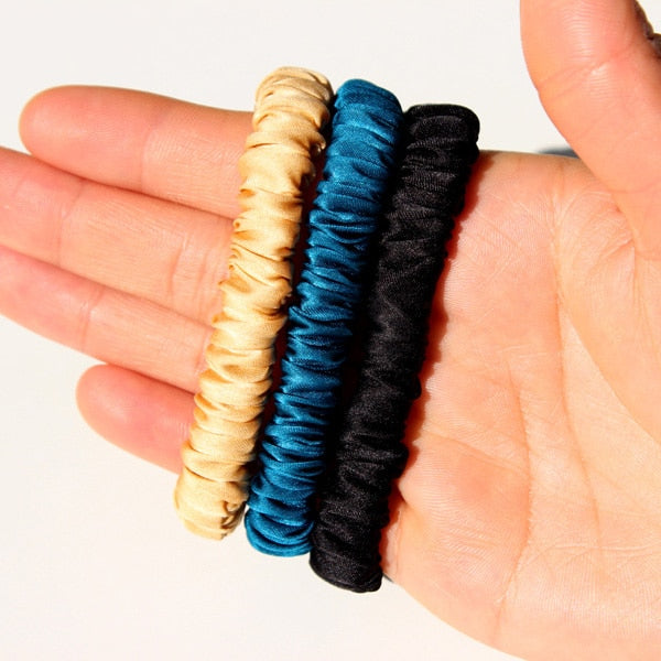 100% Pure Silk Skinnies Scrunchie Set Hair Bow Ties Ropes Bands Skinny Scrunchy Elastics Ponytail Holders for Women Girls