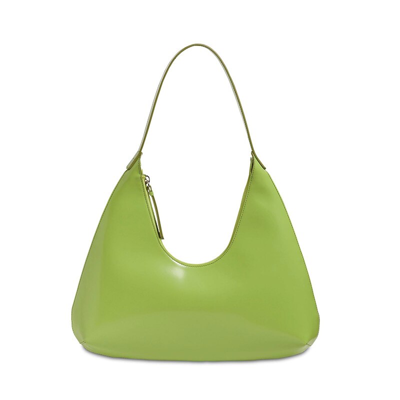 Solid Color Women Baguette Handbags Fashion Ladies Shoulder Bags PU Leather Elegant Female Daily Use Underarm Tote Bag Green