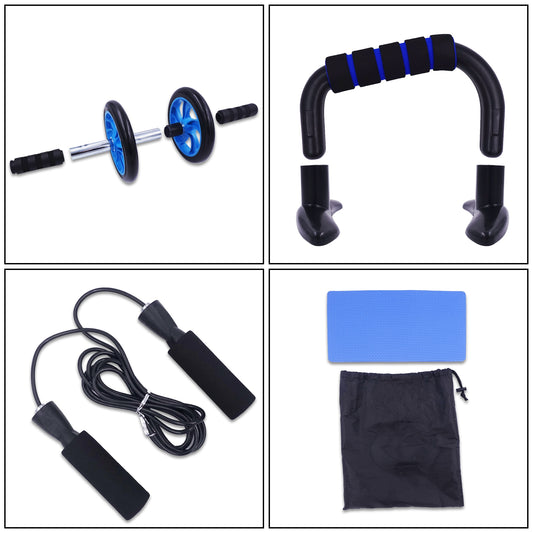 AB Roller Kit Strong Load-bearing with Push-Up Bar Jump Rope Knee Pad Home Gym Abdominal Core Muscle Exercise Fitness Equipment