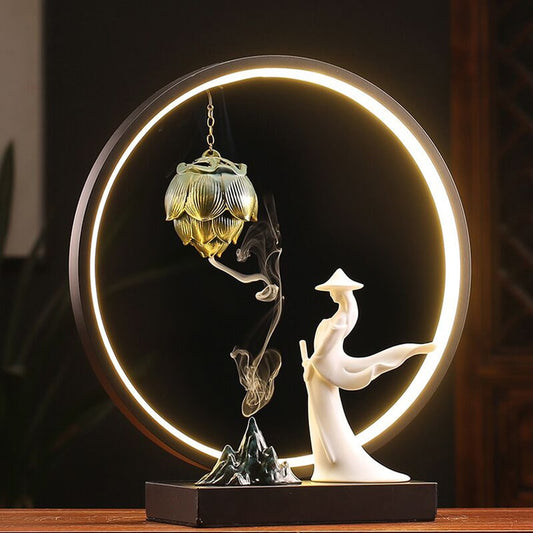 Cultural Elegant Creative Backflow Incense Burner Lotus Pond Moonlight Ceramic Incense Holder The Little Monk Burner