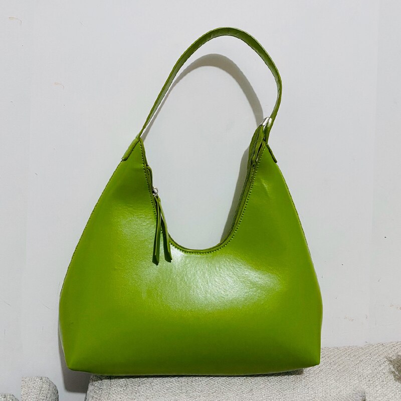 Solid Color Women Baguette Handbags Fashion Ladies Shoulder Bags PU Leather Elegant Female Daily Use Underarm Tote Bag Green