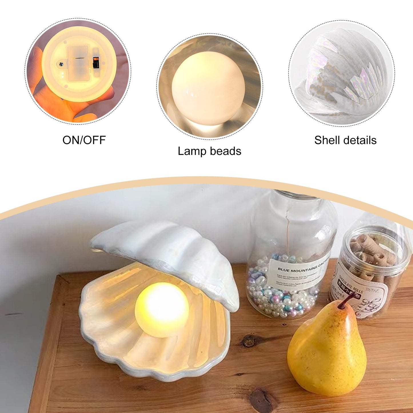Shell Pearl Light-ceramic Pearl In Shell Night Lamp