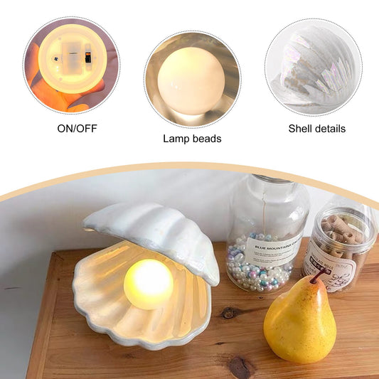 Shell Pearl Light-ceramic Pearl In Shell Night Lamp