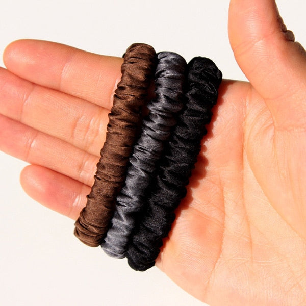 100% Pure Silk Skinnies Scrunchie Set Hair Bow Ties Ropes Bands Skinny Scrunchy Elastics Ponytail Holders for Women Girls