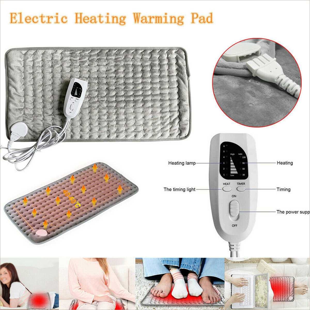 6 Level 120W Electric Heating Pad Timer For Shoulder Neck Back Spine Leg Pain Relief Winter Warmer 75x40cm 60x30cm EU/US/UK/AU