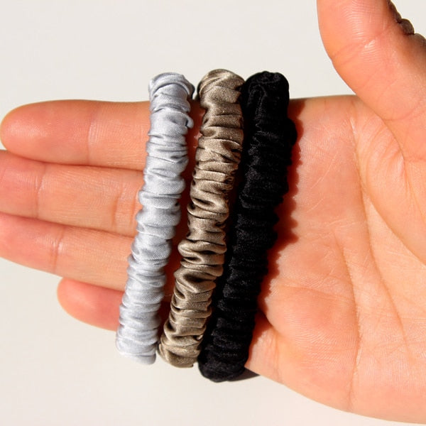 100% Pure Silk Skinnies Scrunchie Set Hair Bow Ties Ropes Bands Skinny Scrunchy Elastics Ponytail Holders for Women Girls