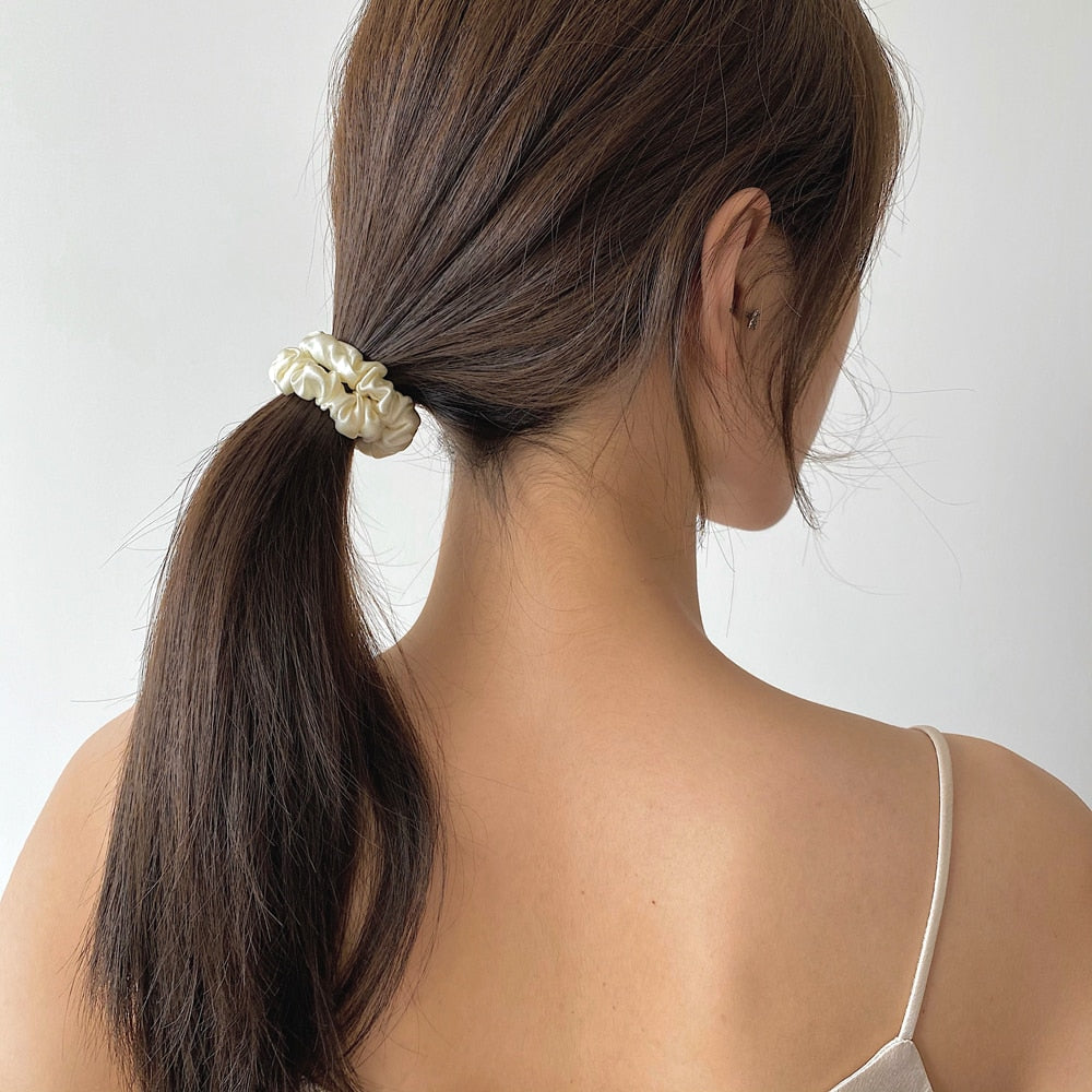 100% Pure Silk Skinnies Scrunchie Set Hair Bow Ties Ropes Bands Skinny Scrunchy Elastics Ponytail Holders for Women Girls