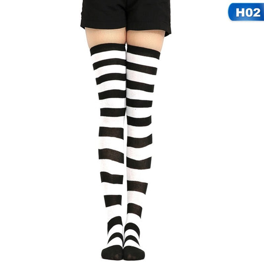 Fashion Cute Women Girls Kawaii Lolita Cotton Long Striped Thigh High Stocking Anime Cosplay Over Knee Socks