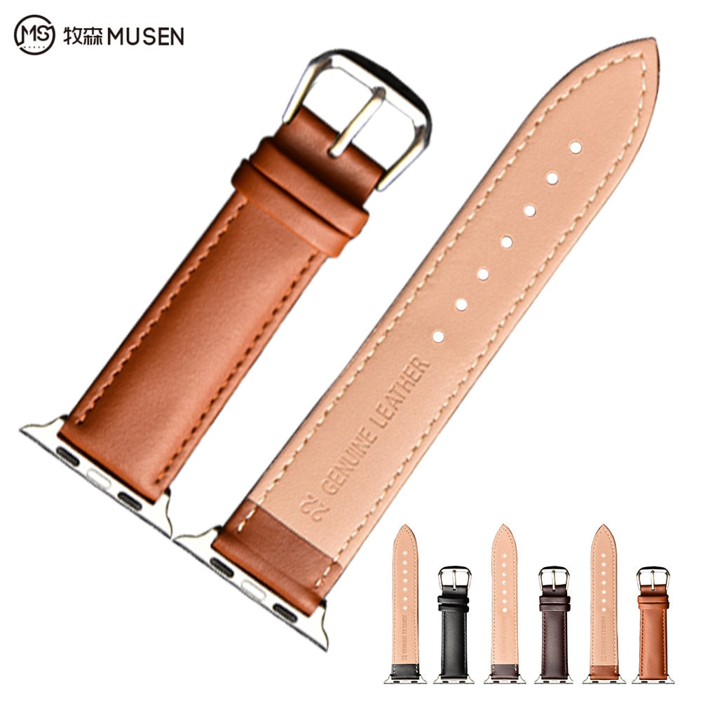 Brown Leather Band Loop Strap For Apple Watch 4 3 2 1 38mm 40mm , Men Leather Watch Band for iwatch 5 44mm 42mm Bracelet