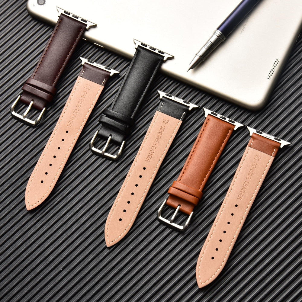 Brown Leather Band Loop Strap For Apple Watch 4 3 2 1 38mm 40mm , Men Leather Watch Band for iwatch 5 44mm 42mm Bracelet