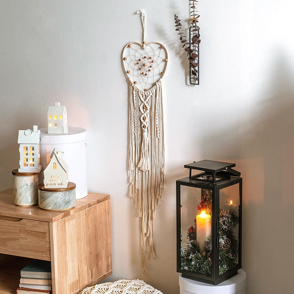 Star Moon Macrame Dream Catcher Boho Home Wall Decor Girls Kids Nursery Garden Decoration Outdoor Gifts With Light