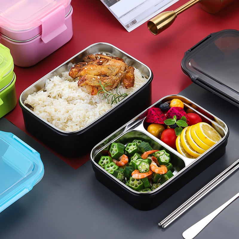 Stainless Steel Lunch Box Two-layers Box r Insulated Sealed Lunch Box Kitchen Adult Children Food Container