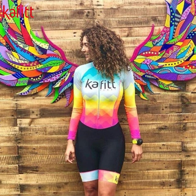 2020 Pro Team Triathlon Long Sleeve Cycling Jersey Suit Ladies Jersey Jumpsuit Jumpsuit Bicycle Gel Pad