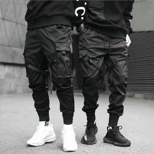 Ribbons Harem Joggers Men Cargo Pants Streetwear 2021 Hip Hop Casual Pockets Cotton Track Pants Male Harajuku Fashion Trousers