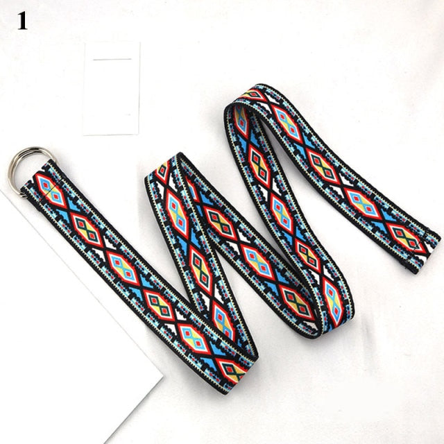 Bohemian Print Canvas Belt For Women Metal D Ring Buckle Harajuku Waist Strap Jean Dress Trouser Female Men Decoration Waistband