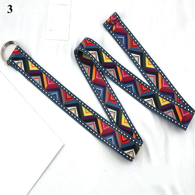Bohemian Print Canvas Belt For Women Metal D Ring Buckle Harajuku Waist Strap Jean Dress Trouser Female Men Decoration Waistband