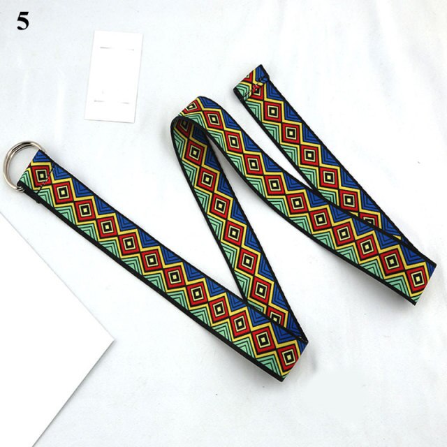 Bohemian Print Canvas Belt For Women Metal D Ring Buckle Harajuku Waist Strap Jean Dress Trouser Female Men Decoration Waistband
