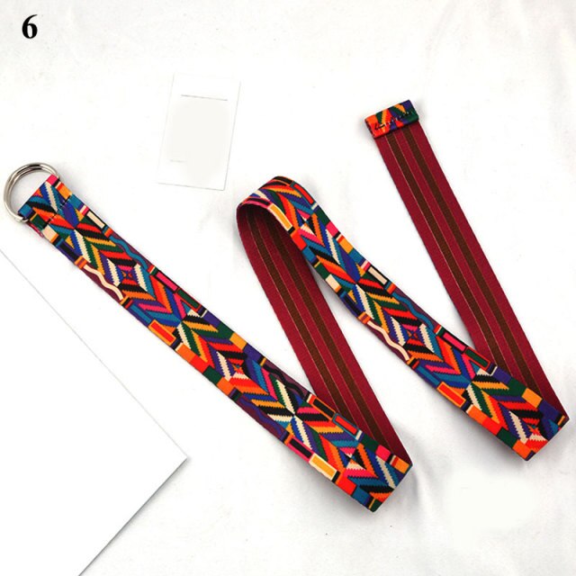 Bohemian Print Canvas Belt For Women Metal D Ring Buckle Harajuku Waist Strap Jean Dress Trouser Female Men Decoration Waistband