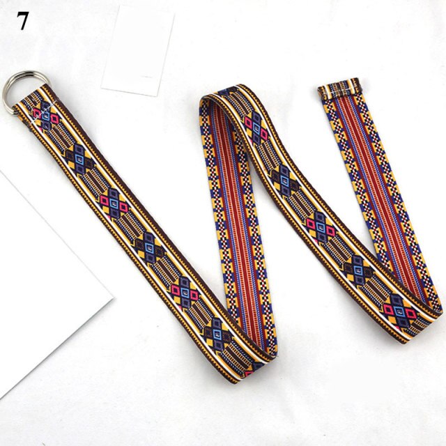 Bohemian Print Canvas Belt For Women Metal D Ring Buckle Harajuku Waist Strap Jean Dress Trouser Female Men Decoration Waistband