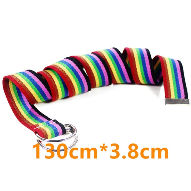 Bohemian Print Canvas Belt For Women Metal D Ring Buckle Harajuku Waist Strap Jean Dress Trouser Female Men Decoration Waistband