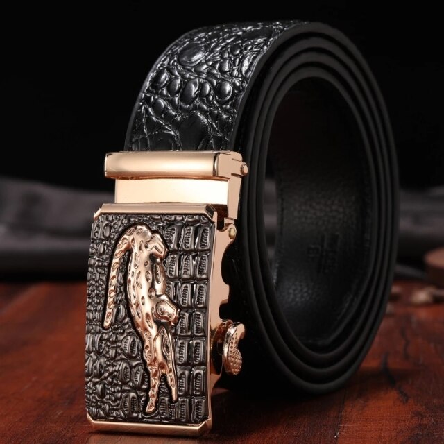 2021 Real Leather Belts for Men 3.5cm Width Brand Fashion Automatic Buckle Black Genuine Leather Belt Men's Belts