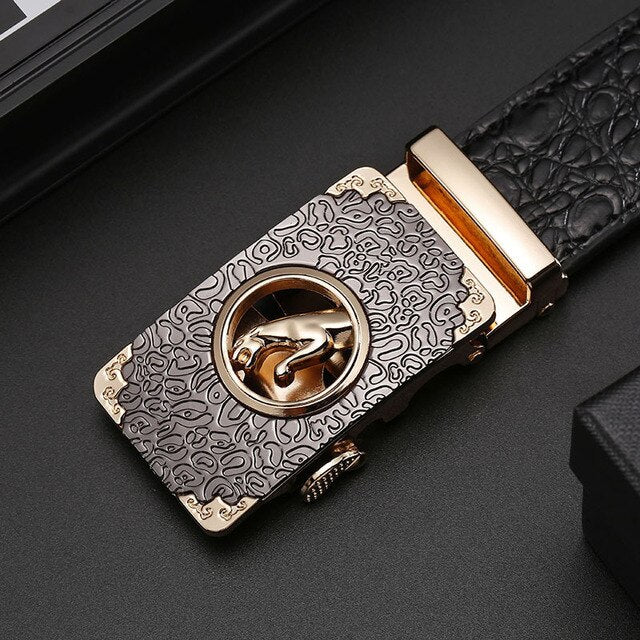 2021 Real Leather Belts for Men 3.5cm Width Brand Fashion Automatic Buckle Black Genuine Leather Belt Men's Belts