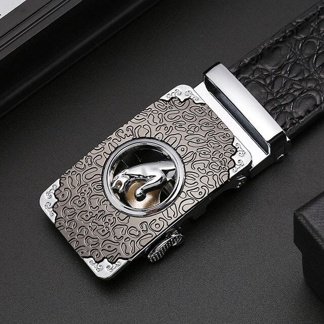 2021 Real Leather Belts for Men 3.5cm Width Brand Fashion Automatic Buckle Black Genuine Leather Belt Men's Belts