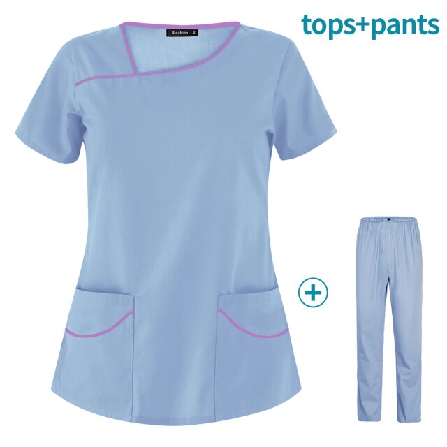 Wholesale Short-sleeved Scrub Suit Medical Uniform Two-piece Unisex Pharmacy Nurse Accessories Work Clean Clothing Surgical Gown