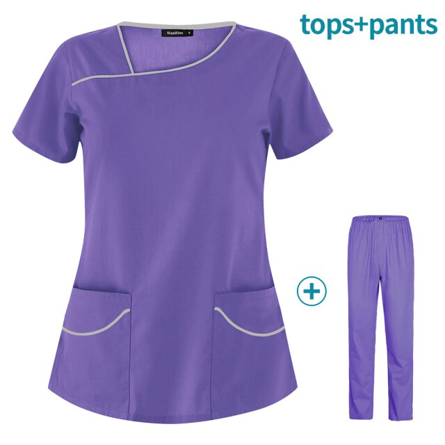 Wholesale Short-sleeved Scrub Suit Medical Uniform Two-piece Unisex Pharmacy Nurse Accessories Work Clean Clothing Surgical Gown