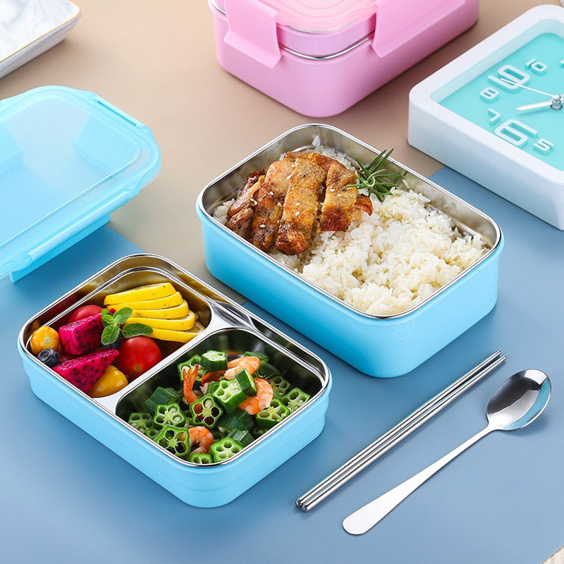 Stainless Steel Lunch Box Two-layers Box r Insulated Sealed Lunch Box Kitchen Adult Children Food Container