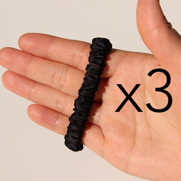 100% Pure Silk Skinnies Scrunchie Set Hair Bow Ties Ropes Bands Skinny Scrunchy Elastics Ponytail Holders for Women Girls