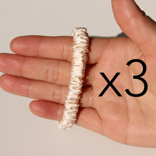 100% Pure Silk Skinnies Scrunchie Set Hair Bow Ties Ropes Bands Skinny Scrunchy Elastics Ponytail Holders for Women Girls
